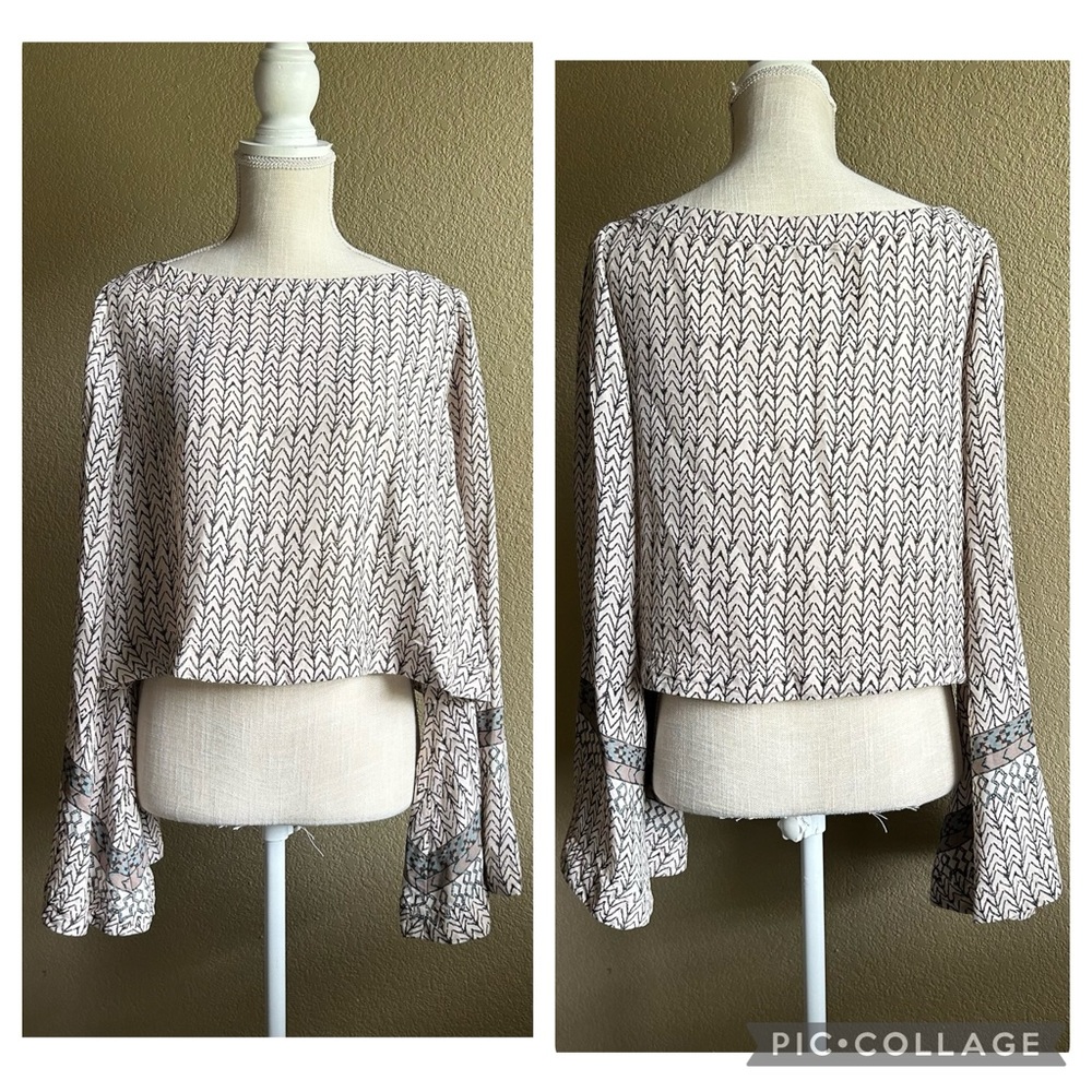 Free People Boho Bell Sleeve Boat Nevk Crop Top Western